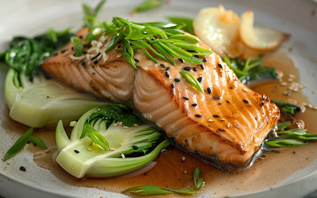 Steamed Ginger-Soy Salmon with Bok Choy