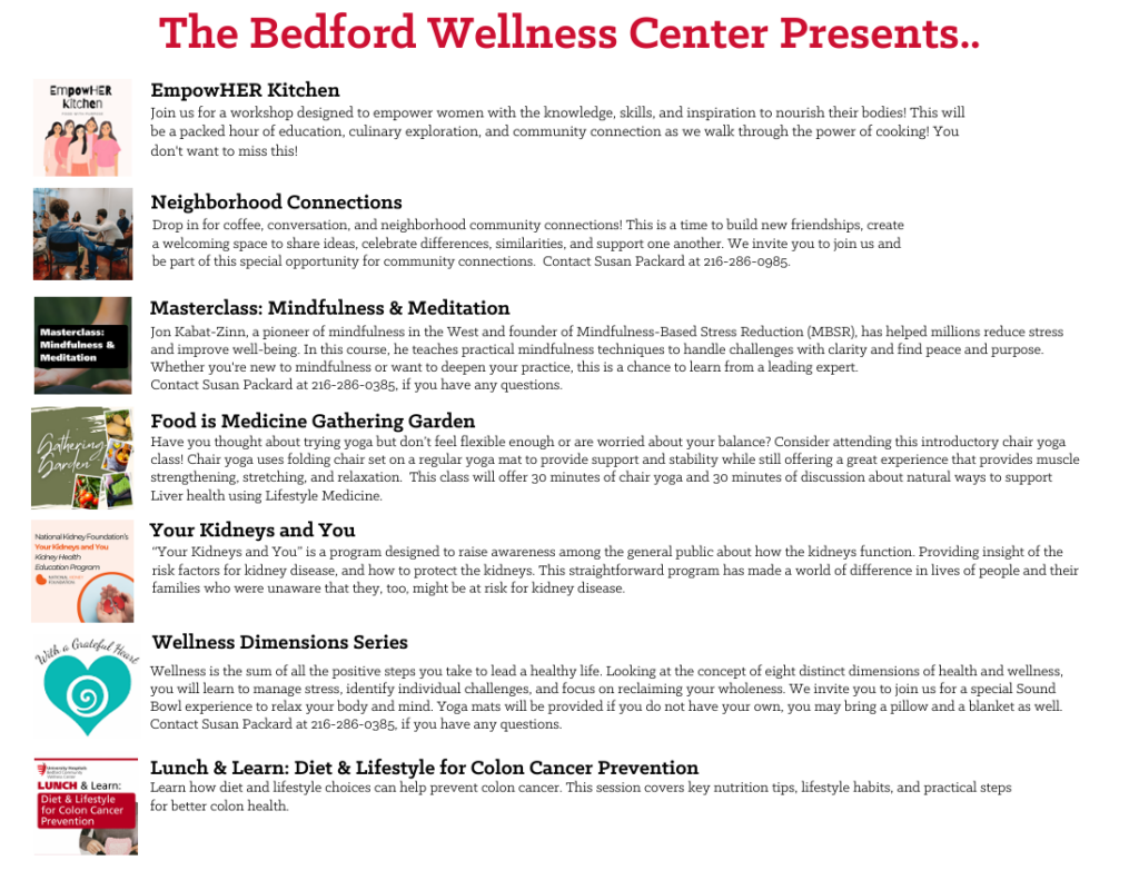 UH Bedford Wellness Center Descriptions