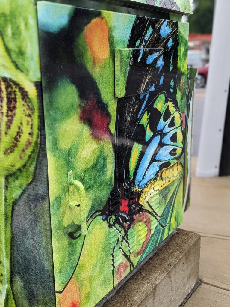 Electrical box wrap at Five Points (Broadway, Center, Columbus)