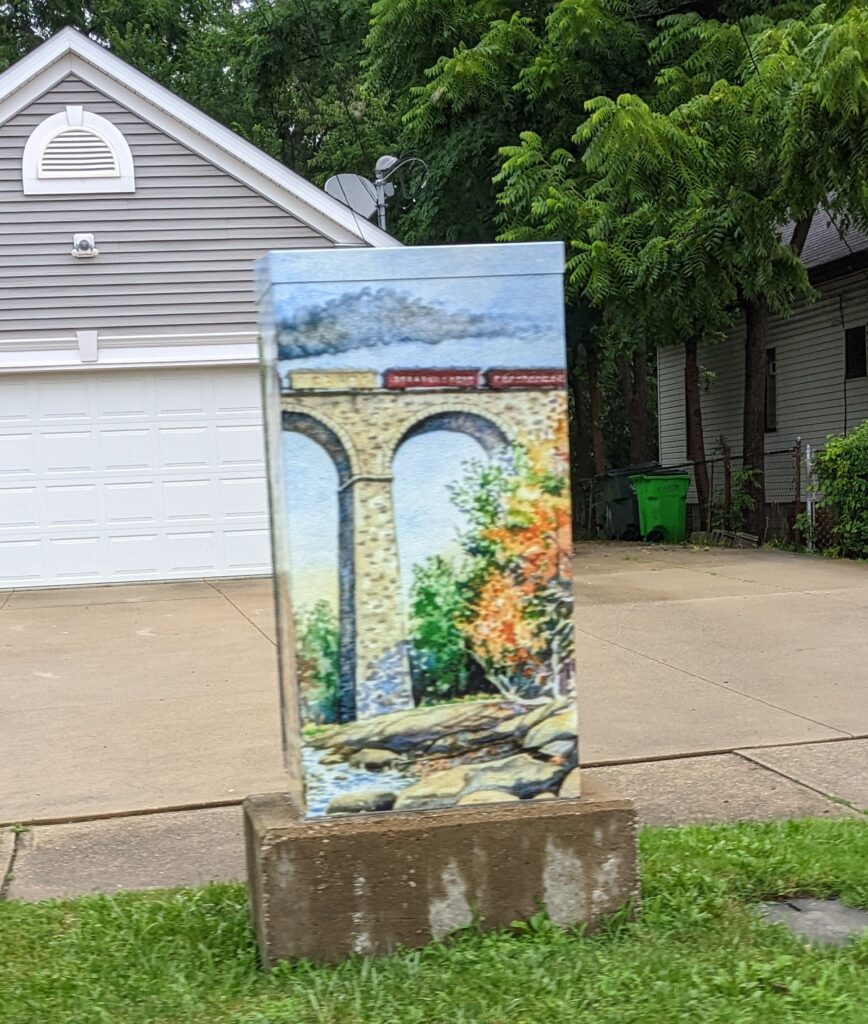 Electrical box wrap at Union, Broadway, and William
