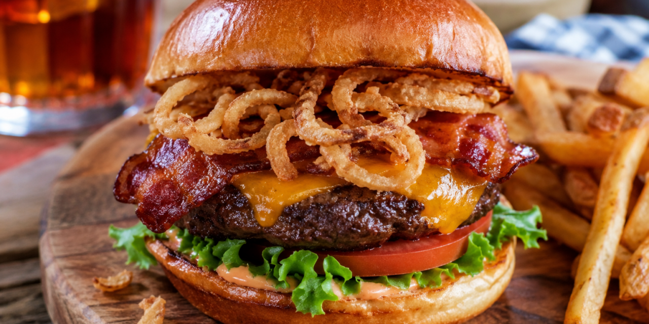 Smoky BBQ Bacon Burgers with Crispy Onions
