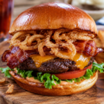 Smoky BBQ Bacon Burgers with Crispy Onions