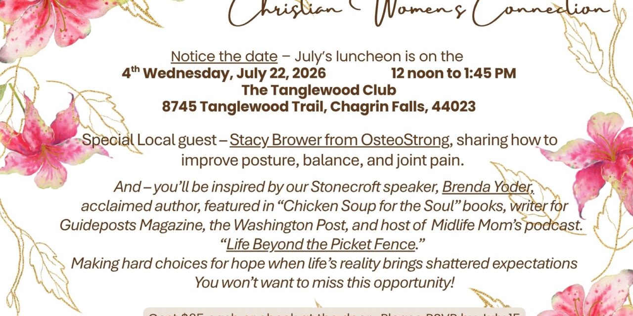 RSVP Deadline Is Tomorrow for Chagrin Valley Christian Women’s Connection Luncheon