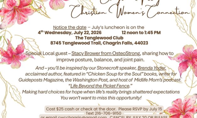RSVP Deadline Is Tomorrow for Chagrin Valley Christian Women’s Connection Luncheon