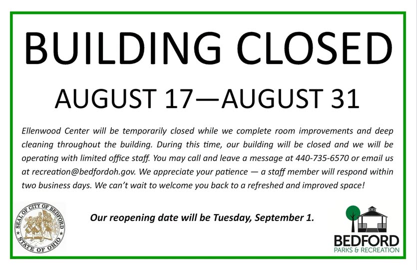 Ellenwood Center Temporarily Closed August 17-31