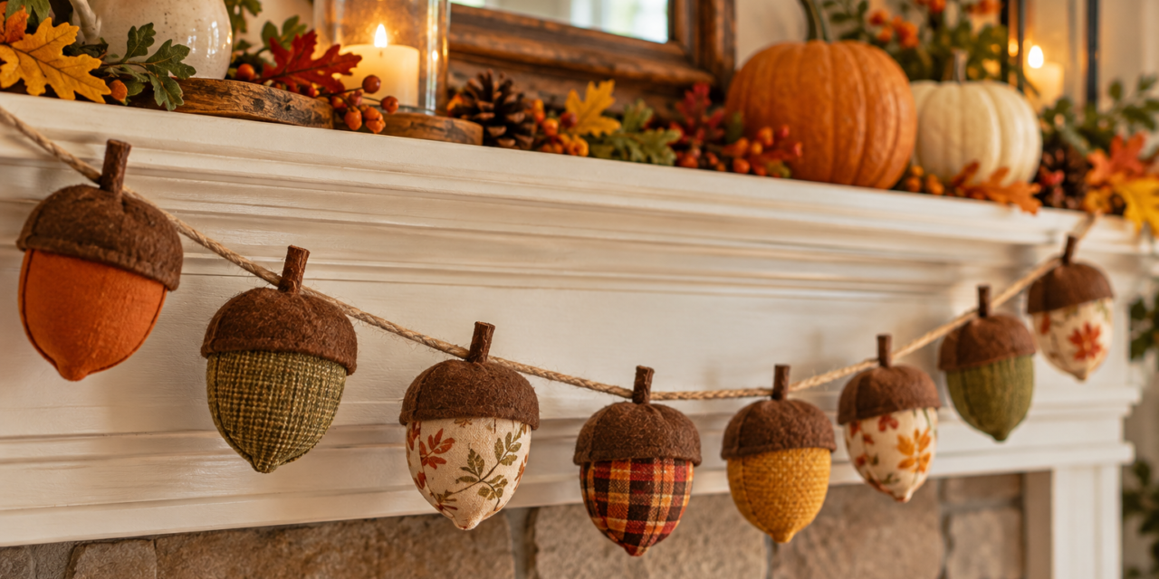 A Little Fall Charm: No-Sew Fabric Acorn Garland